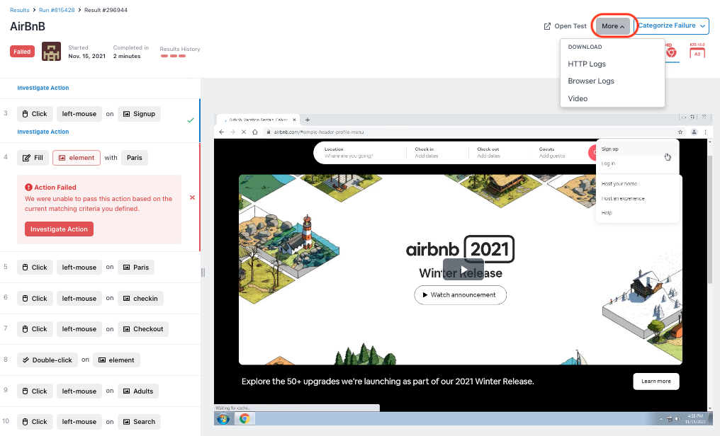 Airbnb Download logs and videos