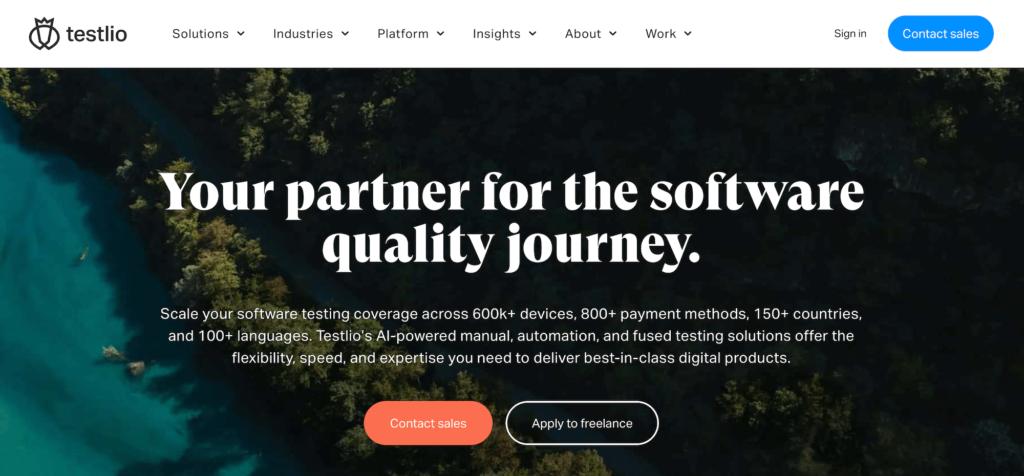 Testlio homepage: Your partner for the software quality journey.